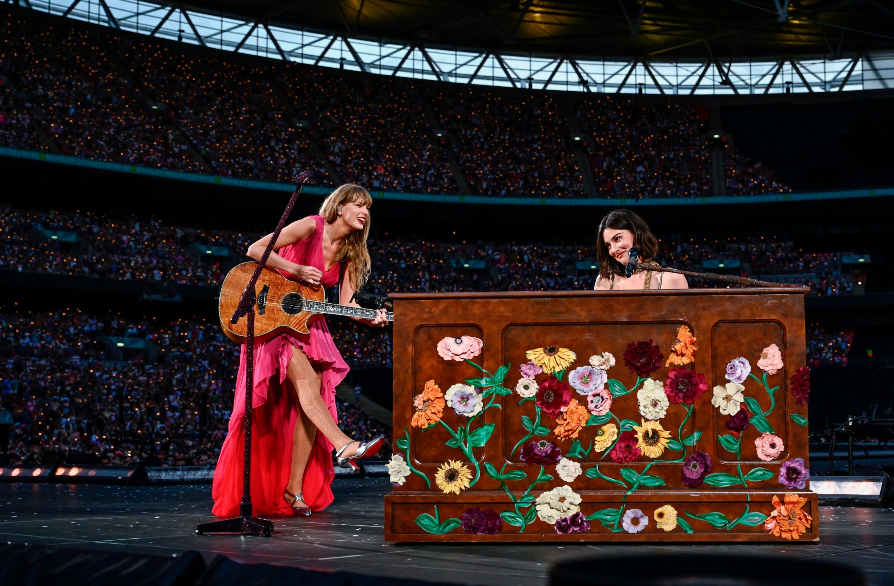 PHOTO: Taylor Swift and Gracie Abrams perform on stage during "Taylor Swift | The Eras Tour" at Wembley Stadium, June 23, 2024, in London.